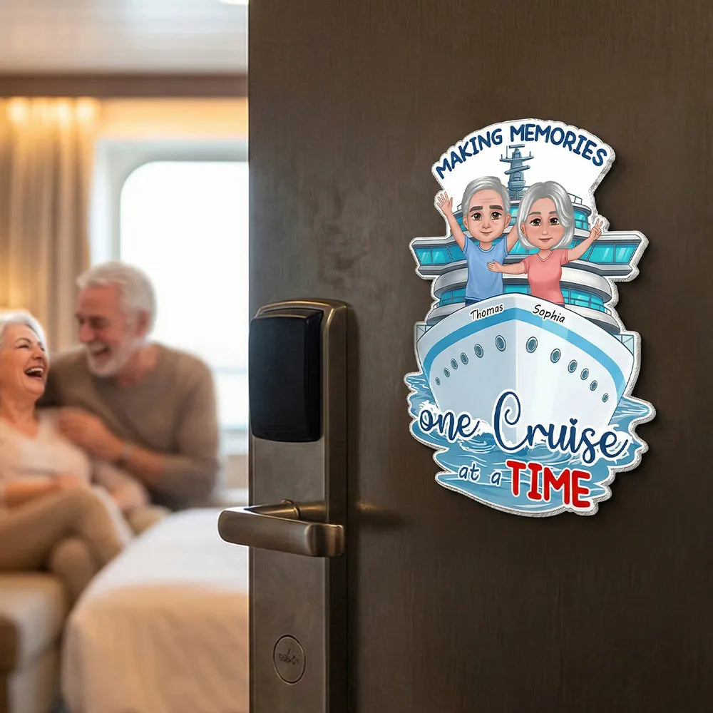 Making Memories One Cruise at a Time Acrylic Magnet - Personalized Cruise Ship Door Keepsake, Sweet Couple Travel Gift