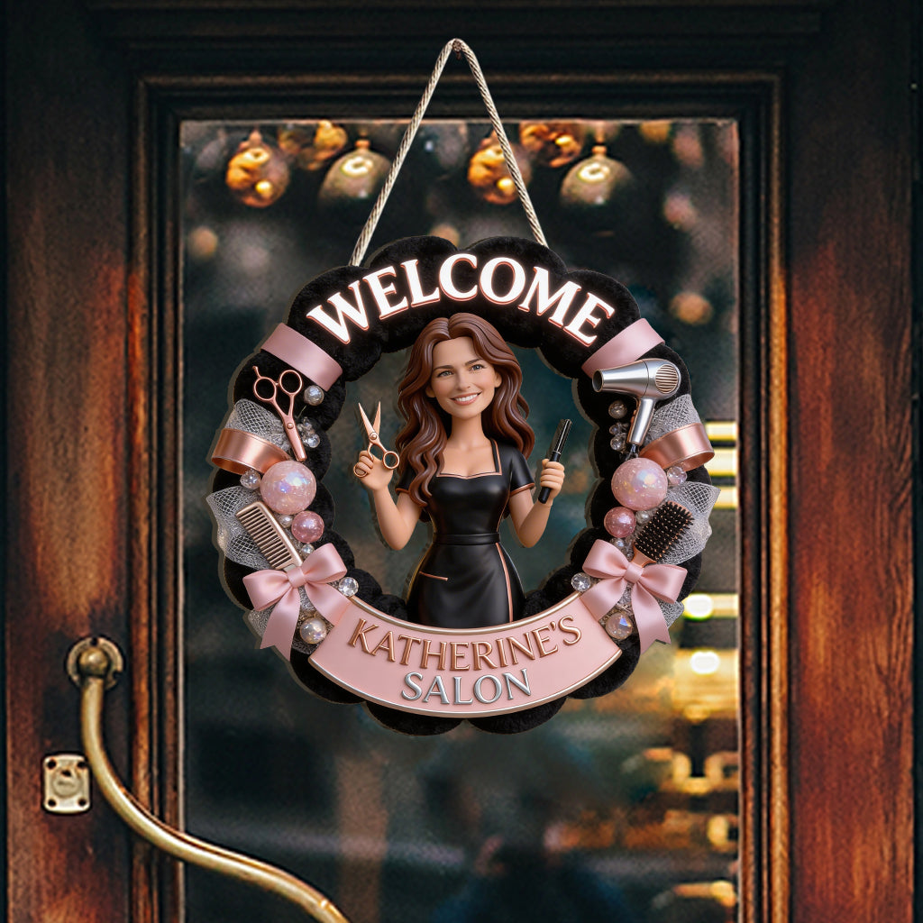 Any Photo Hair Salon Welcome Sign - Personalized Hairdresser Custom Shaped Wood Sign