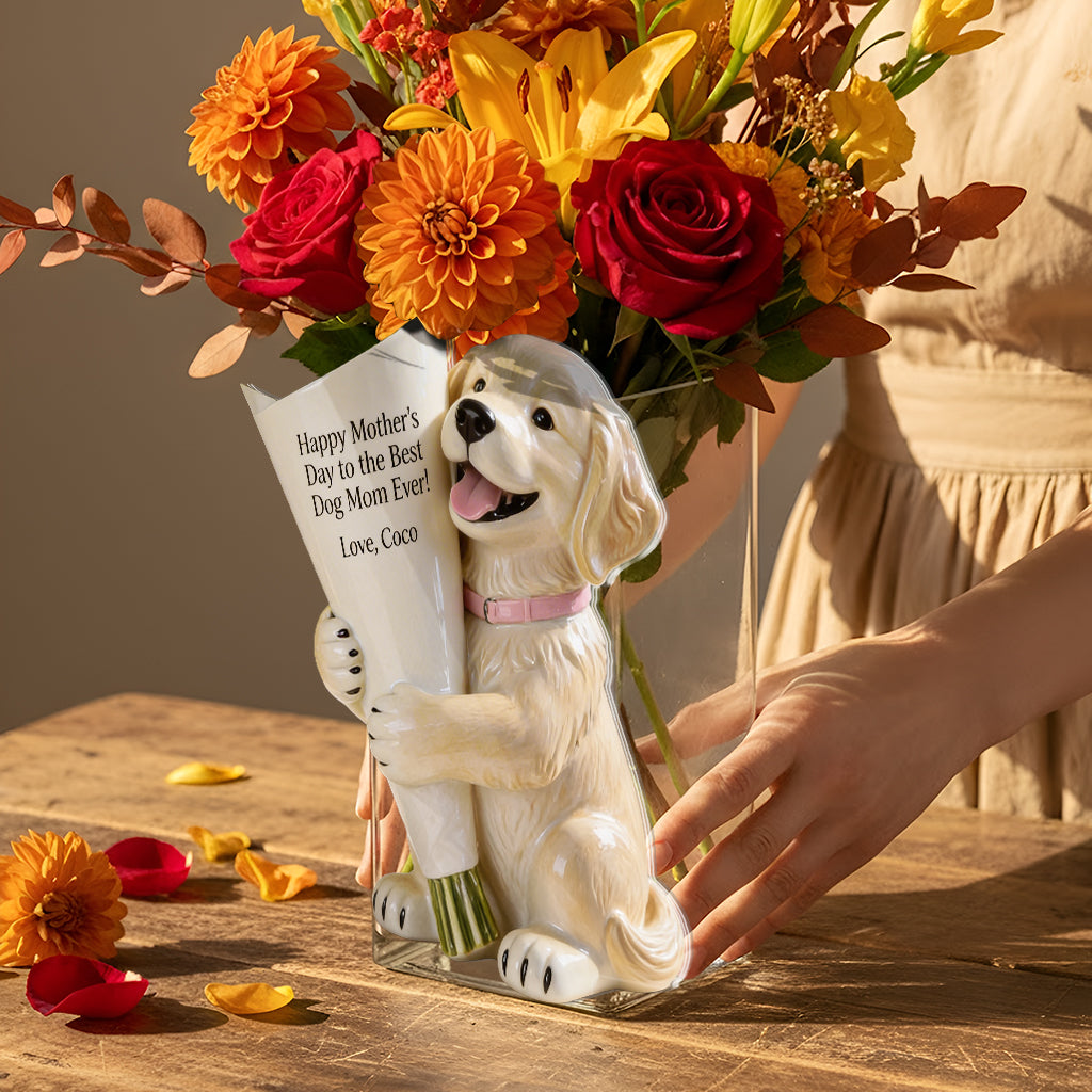 Flower Bouquet Vase - Perfect Gift For Dog Mom - Personalized Dog Acrylic Flower Vase