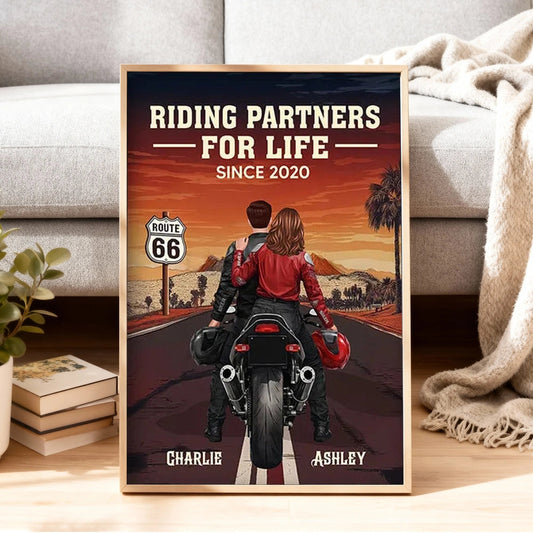 Riding Partners for Life Poster Custom Couple Motorcycle Wall Art for Your Home A Heartwarming Unique Gift
