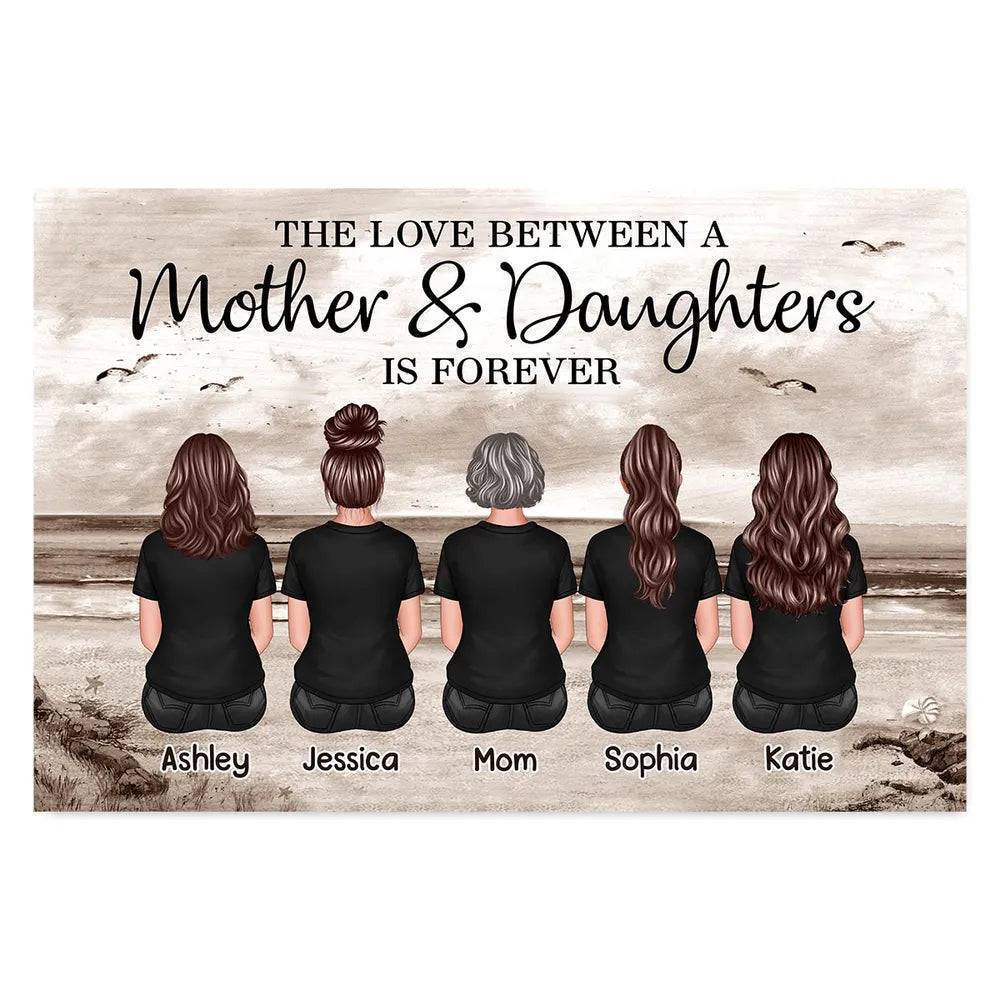 Mom And Sons Daughters Retro Vintage Beach Landscape Personalized Poster, Mother's Day Gift For Mom