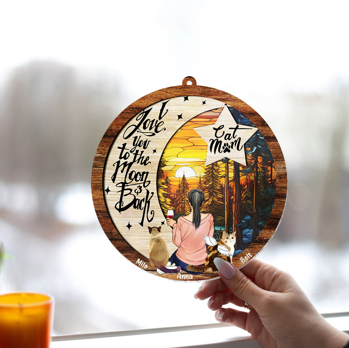 I Love You To The Moon And Back - Personalized Dog Window Hanging Suncatcher Ornament