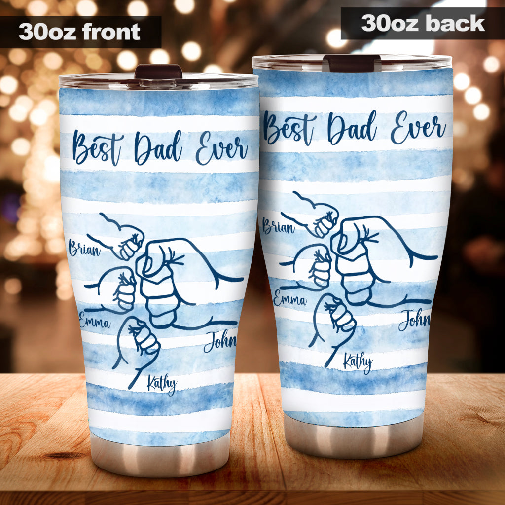 Best Dad Ever Fist Bump Retro Stripes - Personalized Father Tumbler