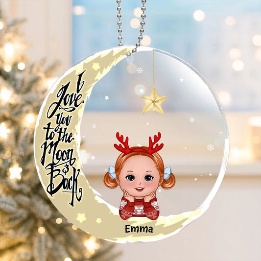 Acrylic Ornament with Crescent Moon & Cute Kid, I Love You to the Moon & Back, Unique Christmas Gift for Mom or Grandma