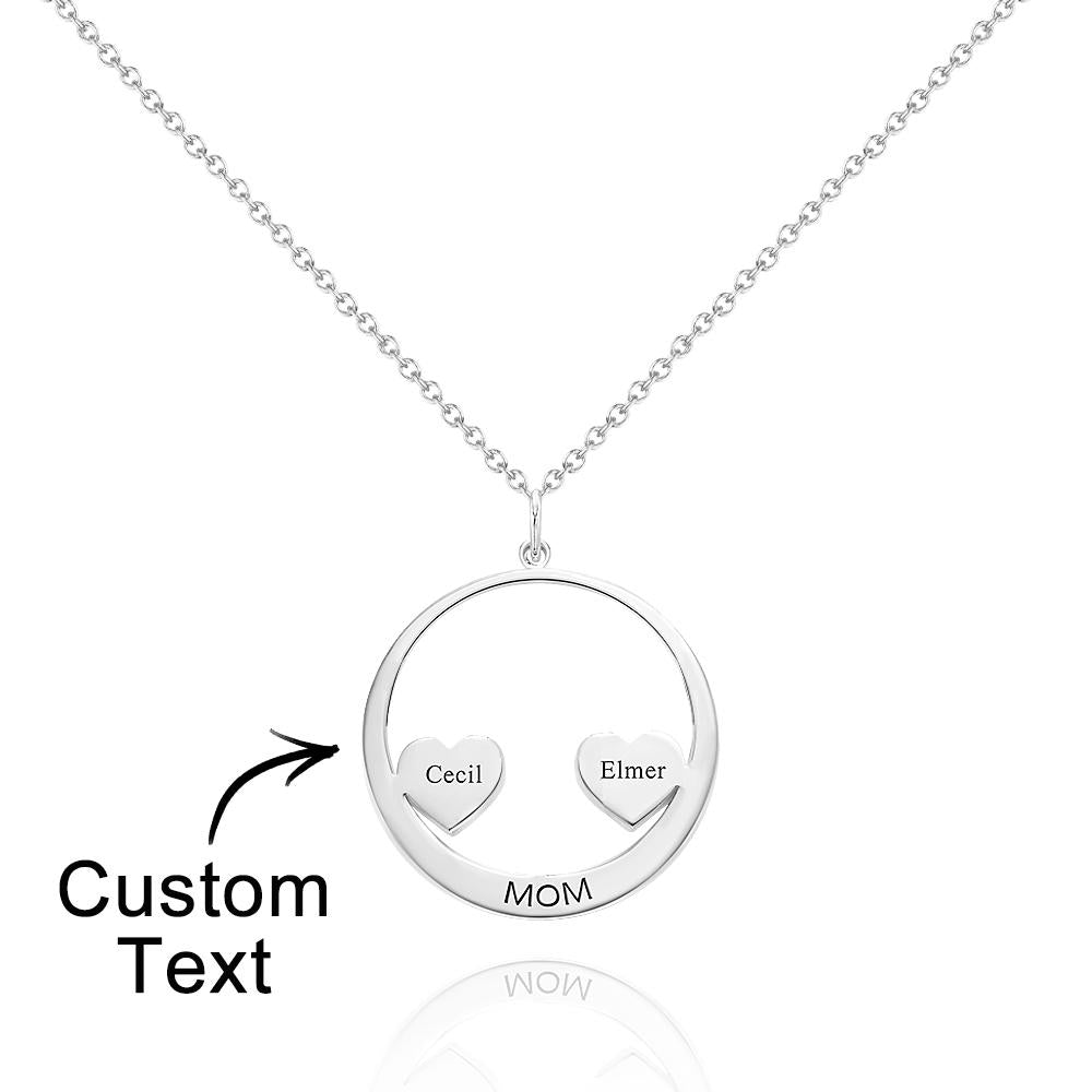 Custom Engraved Circle Hearts Necklace Charm - Personalized Necklace