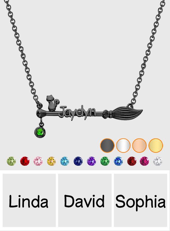 Bloom Cat Name - Personalized Broom Cat Birthstone Name Necklace