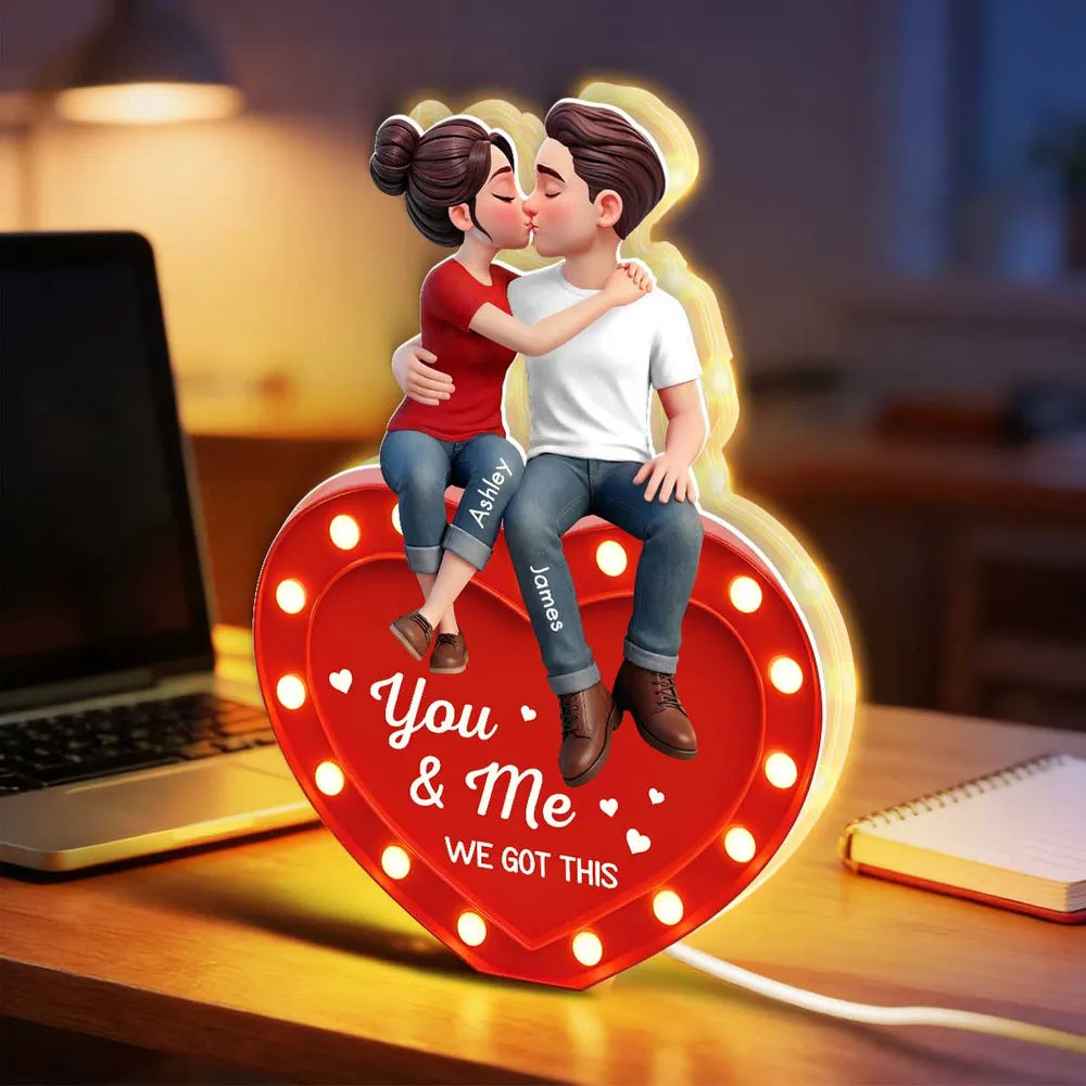 Personalized Acrylic Light Box Kissing Couple on Heart You & Me Warm Glow Bedroom Decor Unique Gift for Couples