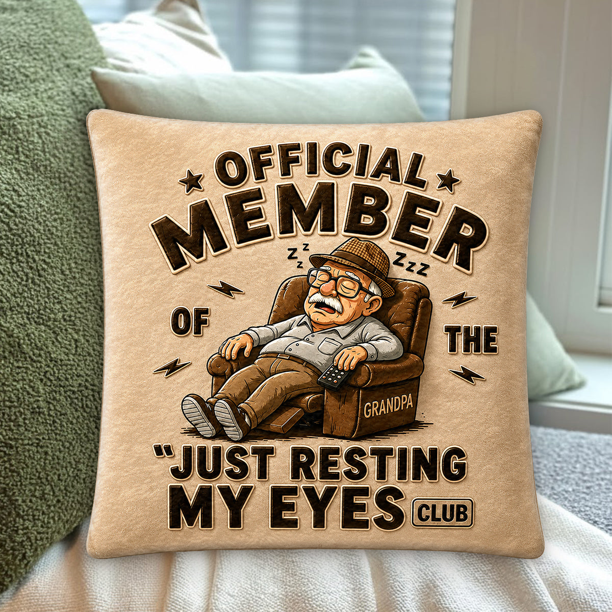 Funny Dad Grandpa Gift, Just Resting My Eyes - Personalized Grandpa Premium Faux Fur Pillow