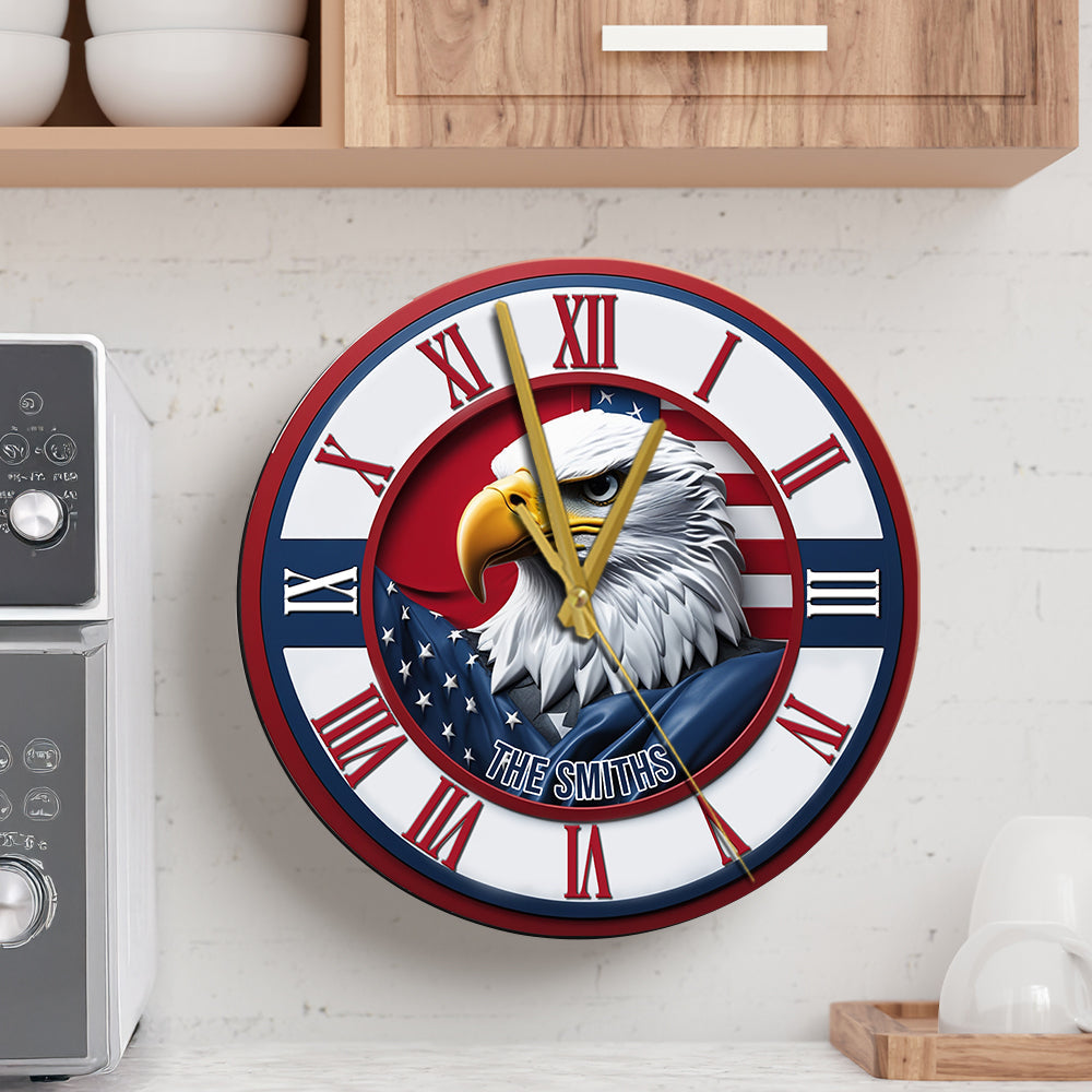 Home Of The Free - Personalized Bald Eagle Wall Clock
