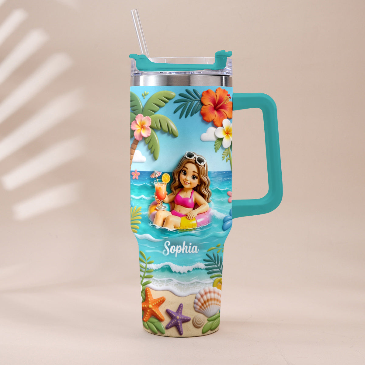 Any Photo Summer Vibes - Personalized Sea Lover Tumbler With Plush Charm