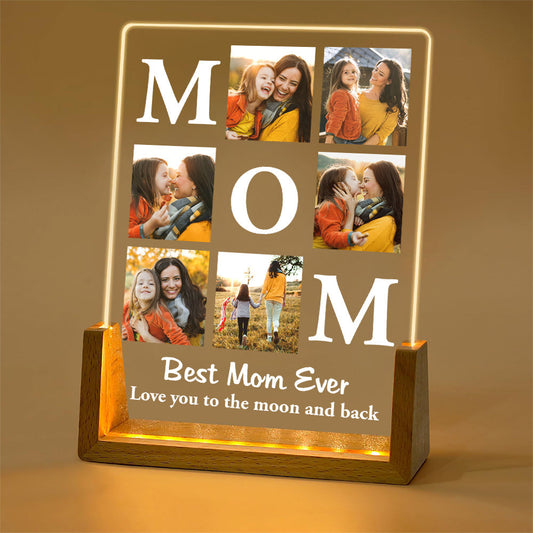 Personalized Best Mom Ever LED Light Frame Photo Collage, Cozy Soft Glow Bedside Decor, Unique Gift for Mom