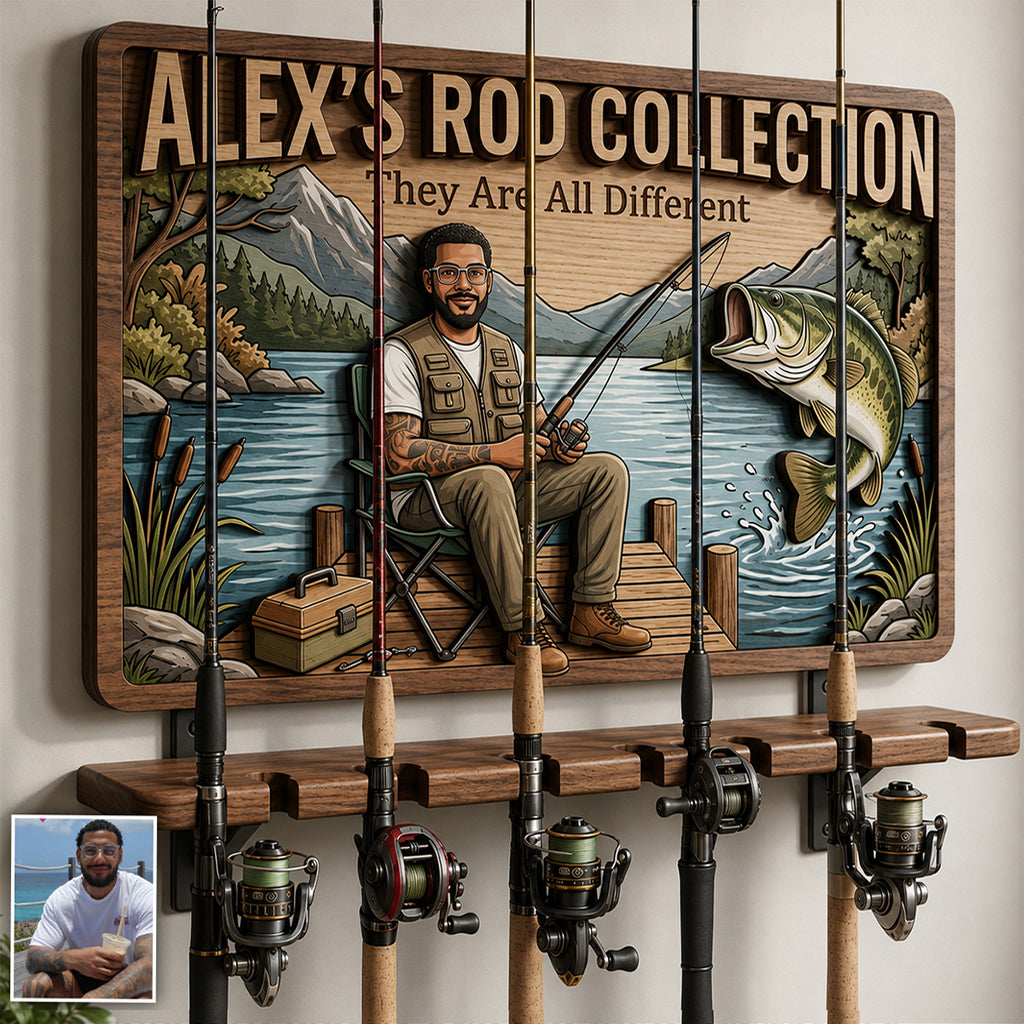 Fishing Rod Holder Personalized Wall Mount - Personalized Fishing Rod Holder