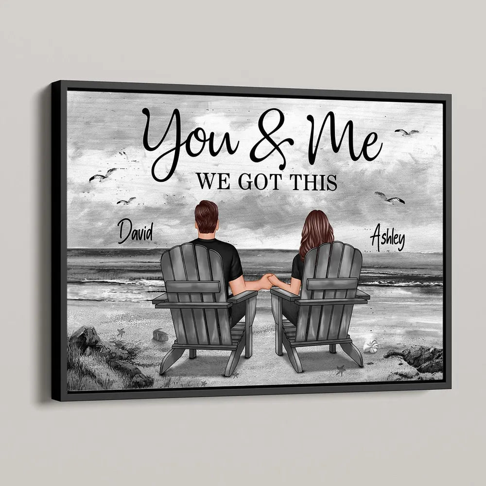 You & Me – We Got This Personalized Poster, Romantic Beach Gift for Couples, Hand-in-Hand, Love on the Shore