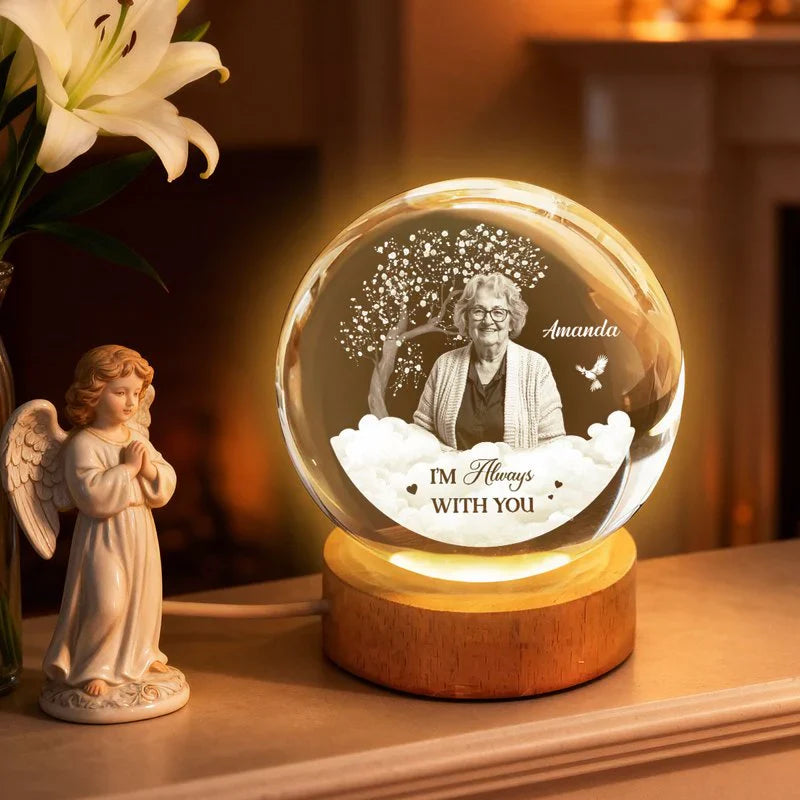 Personalized Memorial Globe Lamp With Photo Style Tribute - Warm Nightstand Glow, Unique Sympathy Gift