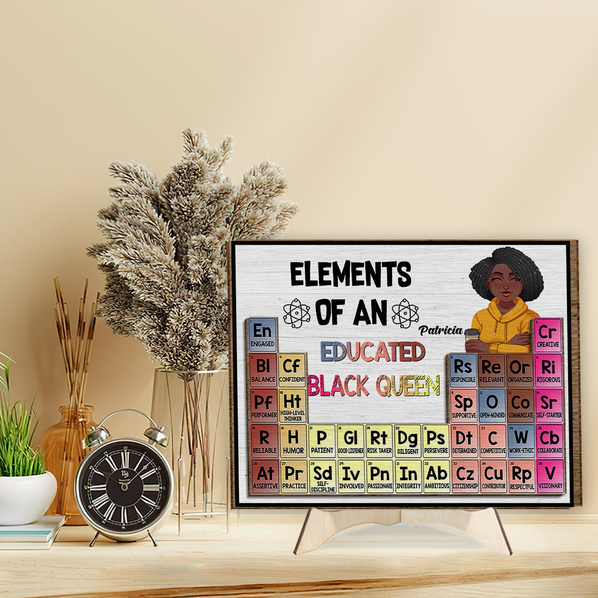Elements Of An Educated Black Queen - Personalized African American 2 Layered Wood Sign / Wood Plaque