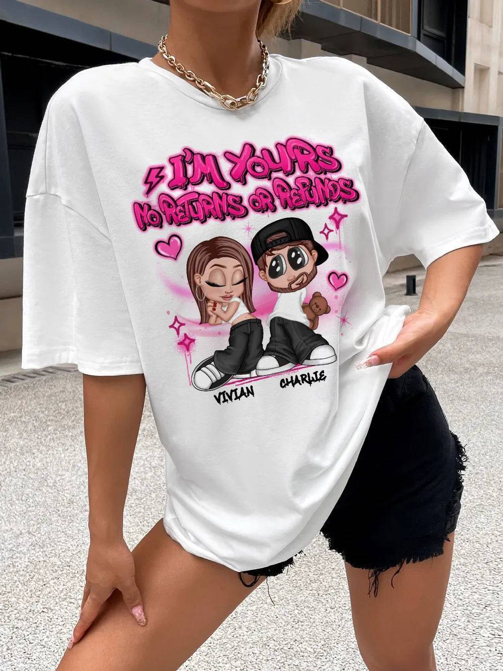 Y2K Couple Airbrushed Personalized Shirt, Gift For Him Gift For Her