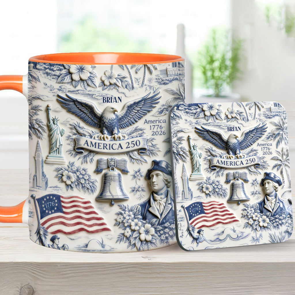 250 Years of America 1776–2026 Vintage Patriotic - Personalized Independence Day/ 4th of July Accent Mug & Coaster