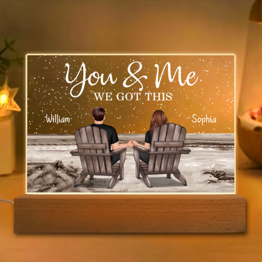 Seaside Memories - Personalized Vintage Beach Couple LED Light Plaque - A Timeless Anniversary Gift for Him & Her