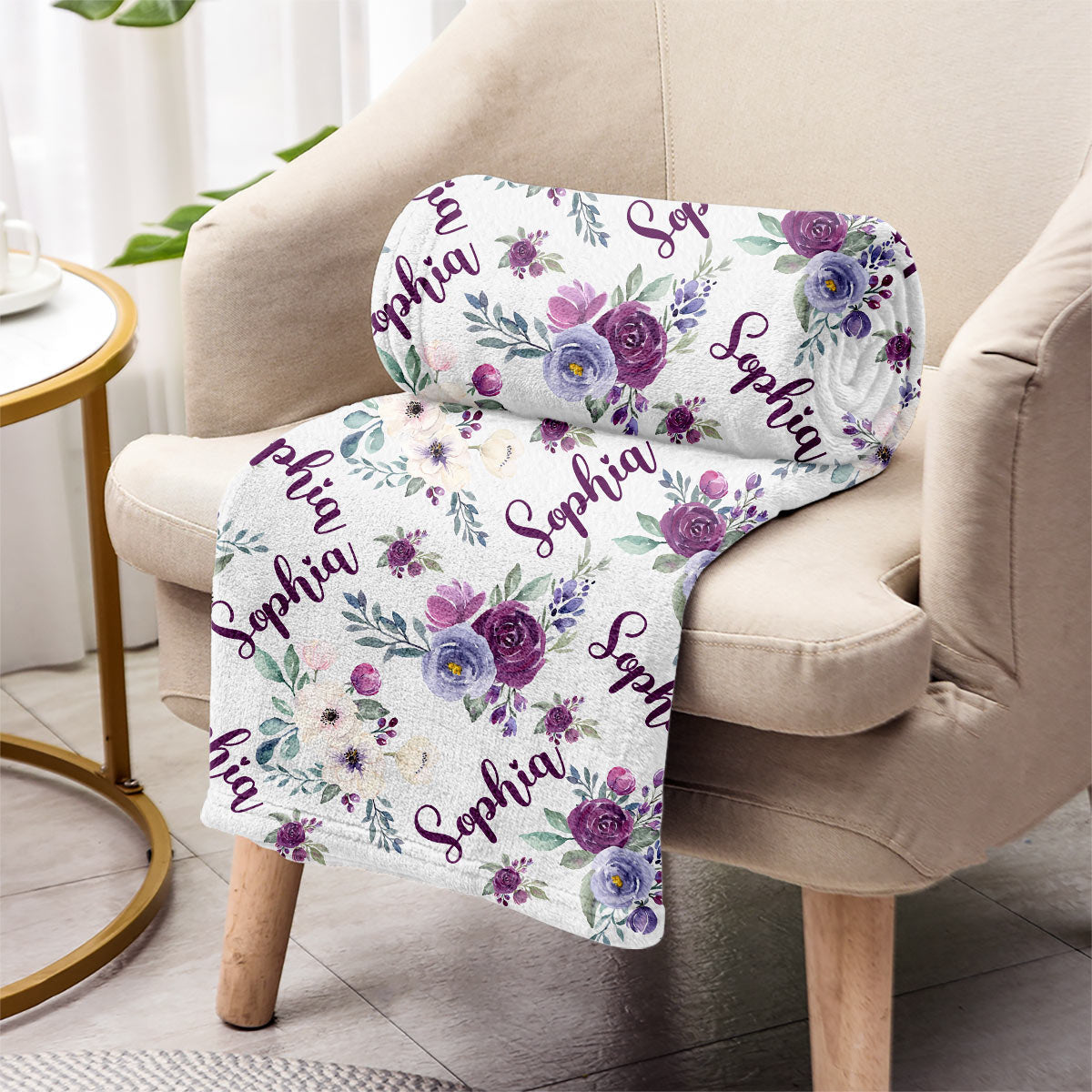 Custom Name Purple Flowers - Personalized Aunt Blanket