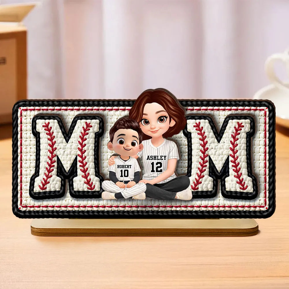 Personalized Baseball Mom 2-Layer Wooden Plaque, Custom Mom & Kids Jersey Design for Nursery or Living Room, Unique Gift for Mom