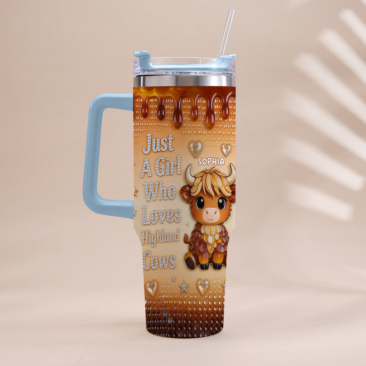 Just A Girl Who Loves Highland Cow - Personalized Highland Cow Tumbler With Handle