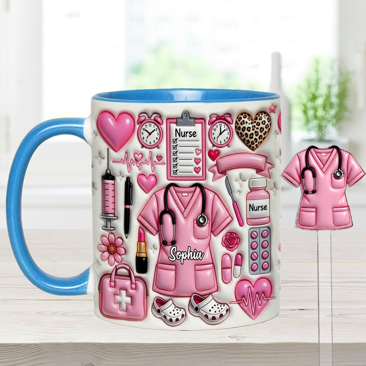 Love Being A Nurse - Personalized Nurse Set Accent Mug with Acrylic Stirrers