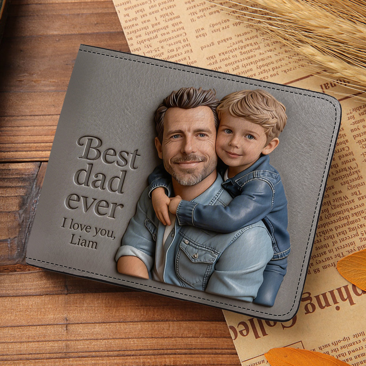 Custom 3D Photo Embossed Leather Wallet for Men - Personalized Best Dad Ever Bi-fold Wallet, Custom Father's Day Gift