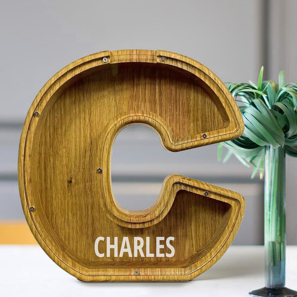 Custom Initial And Name - Personalized Letter And Name Tung Wooden Piggy Bank