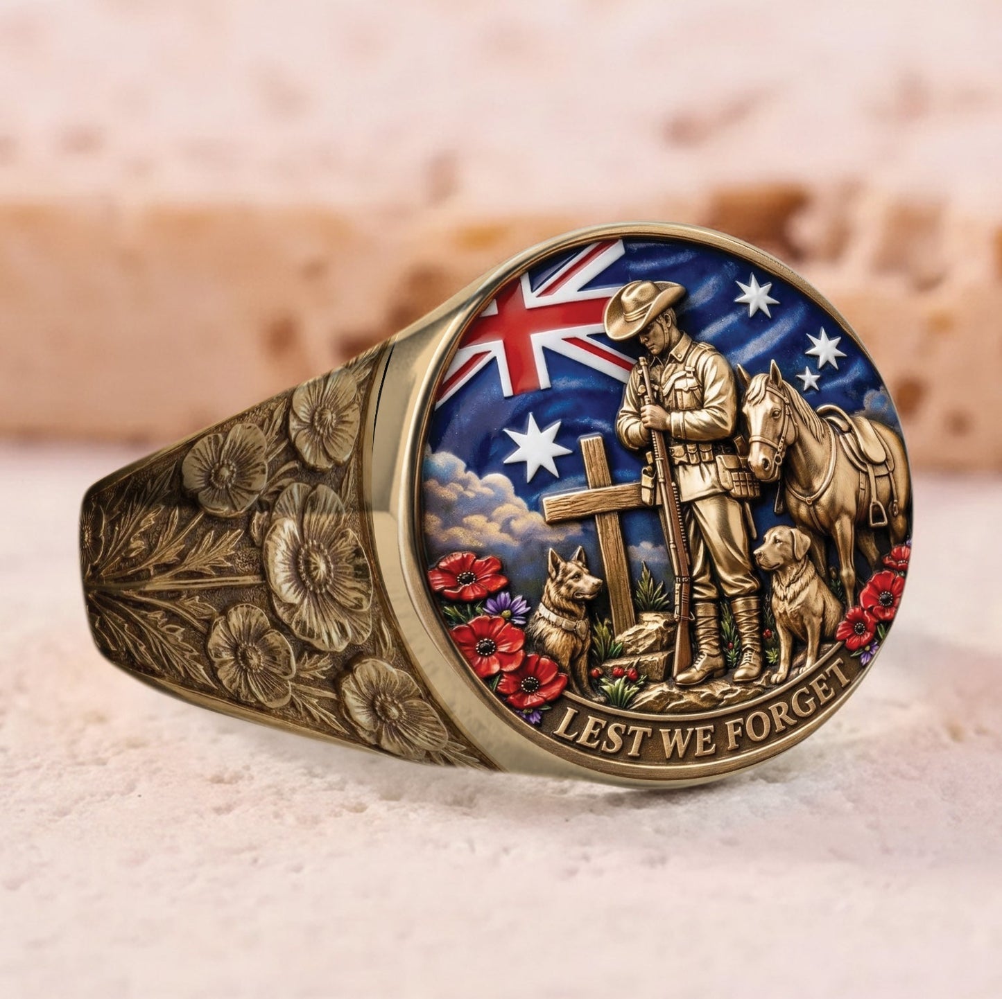 Lest We Forget, Anzac Day - Personalized Veteran Signet Ring