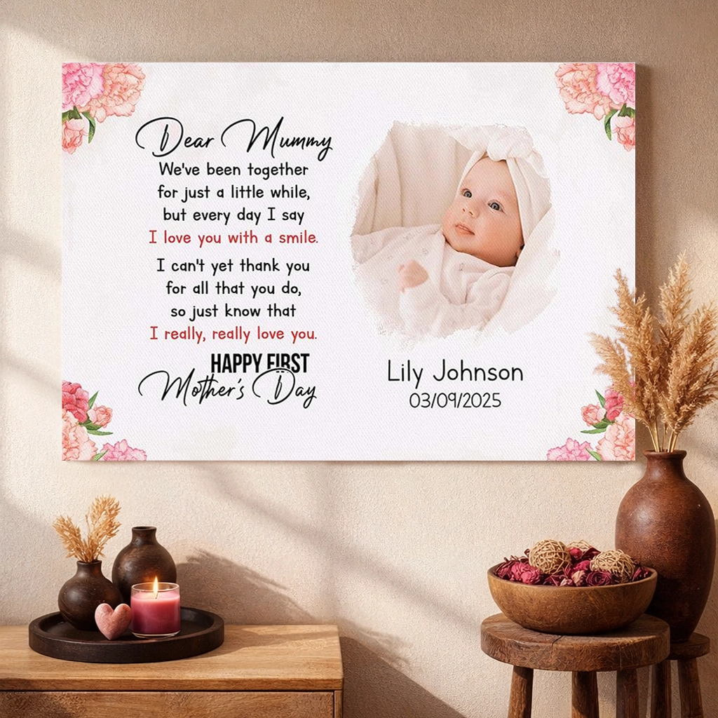 Dear Mummy Happy First Mother's Day Poster, Personalized Baby Photo Wall Art, Sweet Keepsake Gift for New Mom