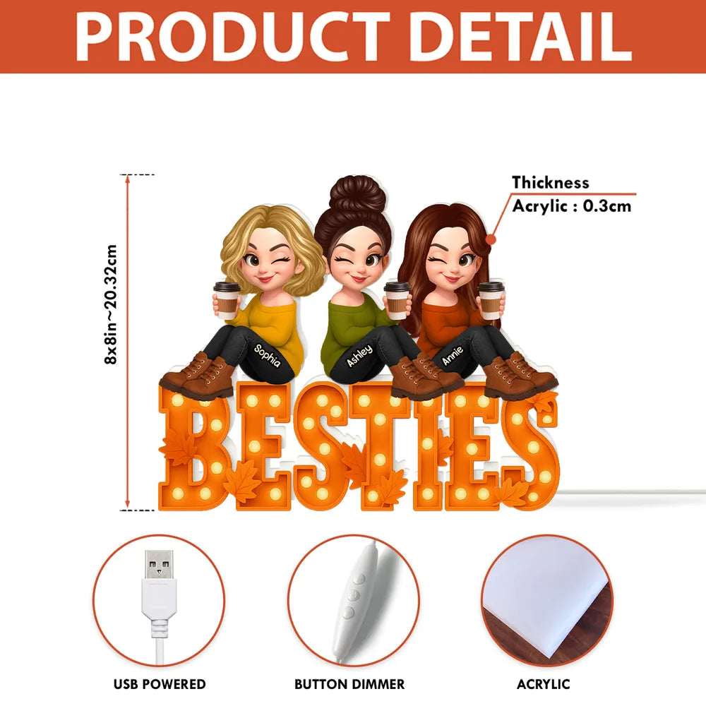 Besties Acrylic Light Box Personalized Friendship Keepsake, Cozy Bedroom Bookshelf Glow, Unique Gift for Best Friends