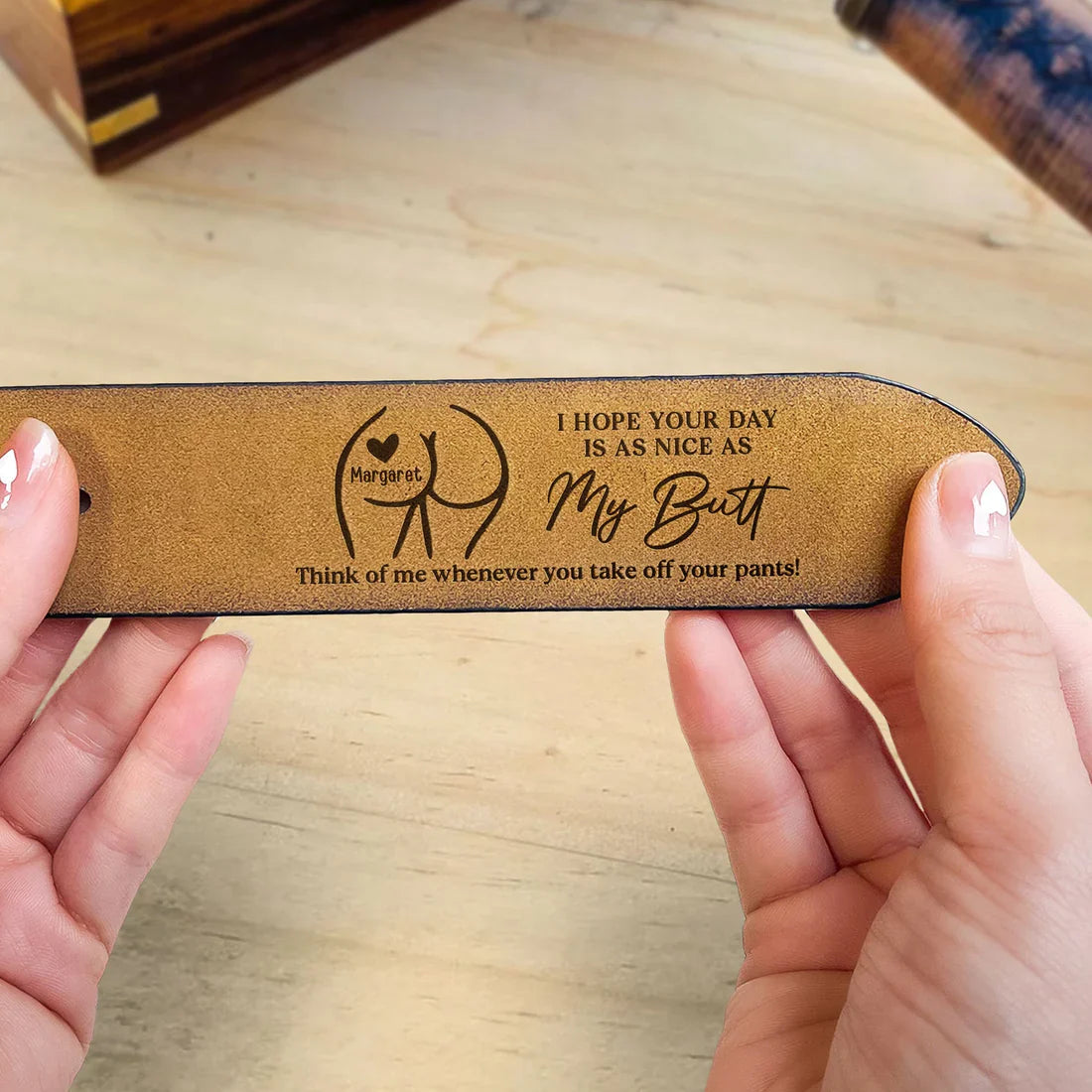 Funny Romantic Personalized Leather Belt, Engraved Secret Note Style, Sleek Buckle Look, Creative Couple Gift