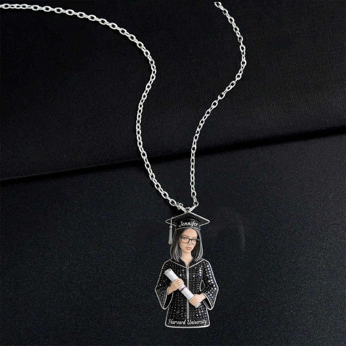 Grad 2026 - Personalized Graduation Shaped Metal Pendant Necklace