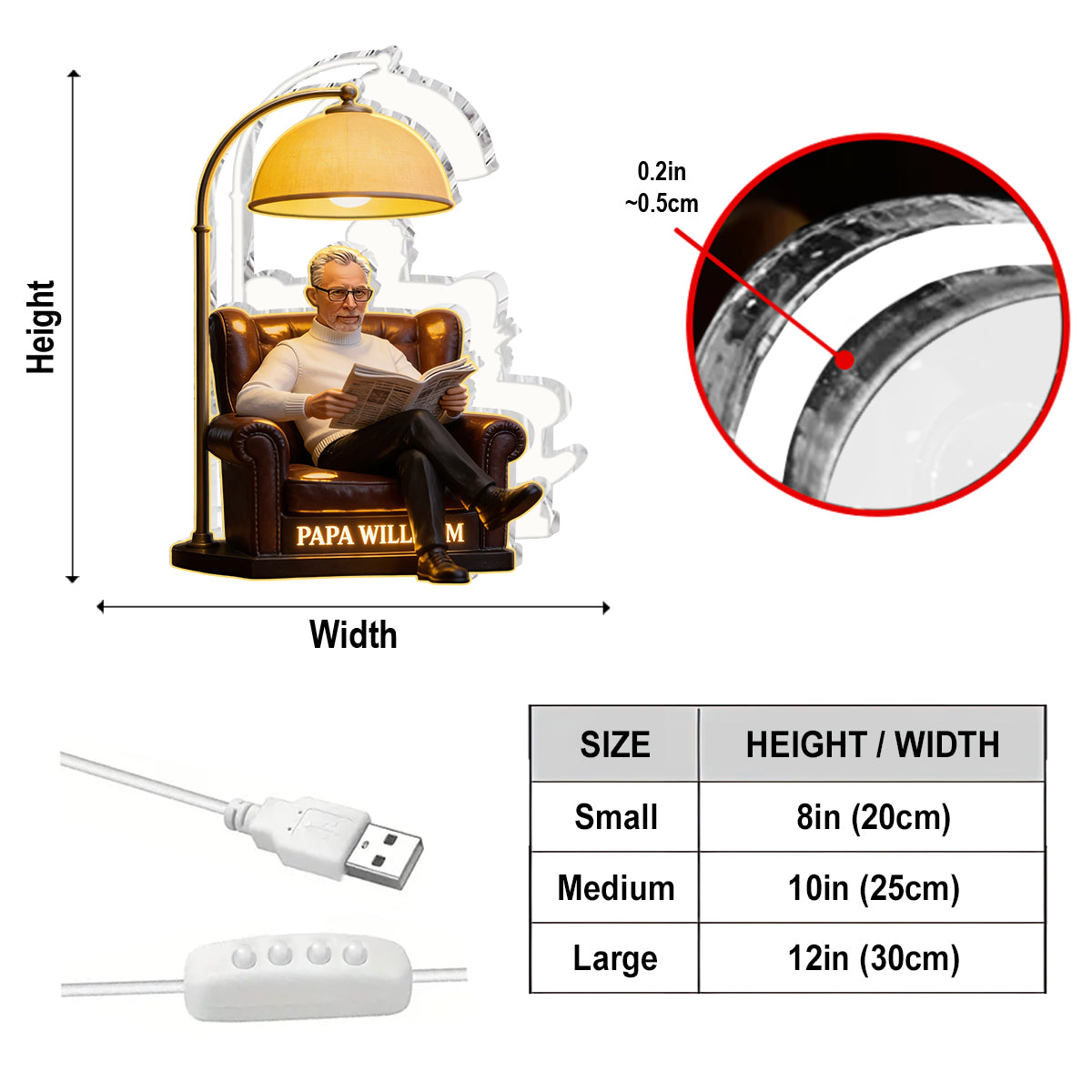 Custom Lamp From Photo - Gift For Papa Dad - Personalized Grandpa Acrylic LED Night Light