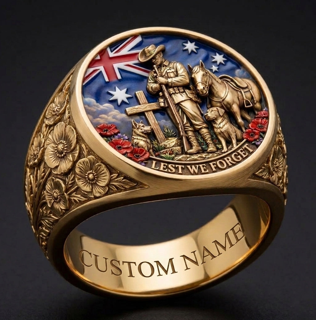 Lest We Forget, Anzac Day - Personalized Veteran Signet Ring