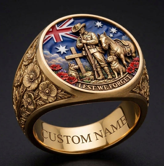 Lest We Forget, Anzac Day - Personalized Veteran Signet Ring