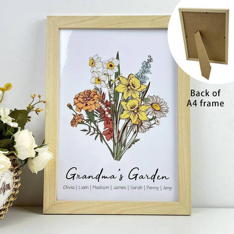 Family Blossoms - Custom Birth Flower & Names Artwork - Personalized Canvas or Poster for Your Home