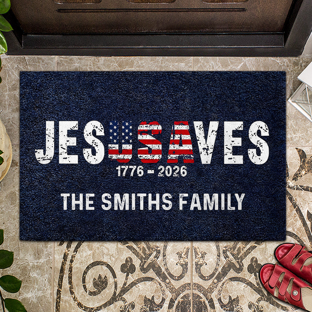 Jesus Saves 1776 - 2026 - Personalized Christian Doormat