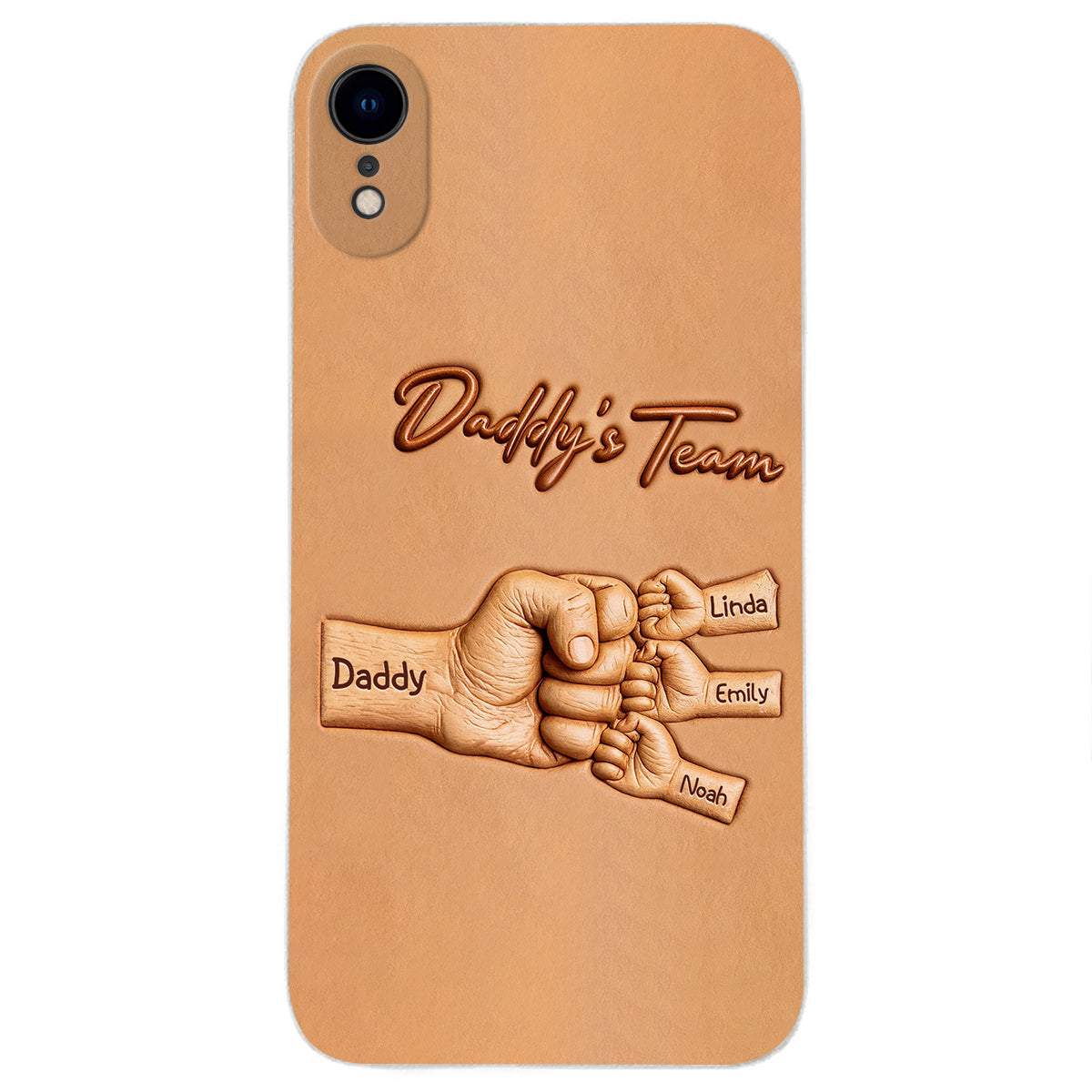 Daddy's Team - Personalized Father 3D Embossed Leather Phone Case