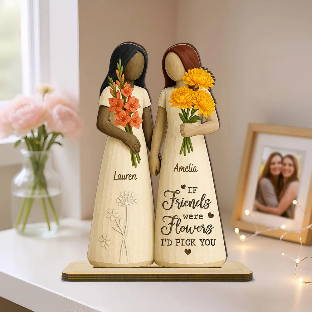 Wooden Plaque for Best Friends – Hand-in-Hand figurine with flowers, cozy mantel décor and heartwarming keepsake, perfect gift to celebrate lifelong friendship