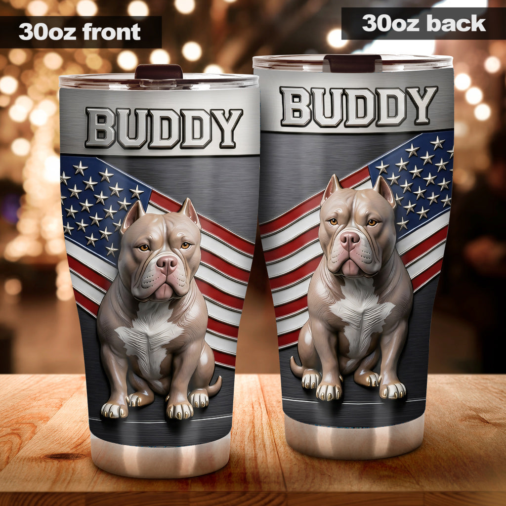 Custom Any Photo Pet With American Flag Pattern - Personalized Dog Tumbler
