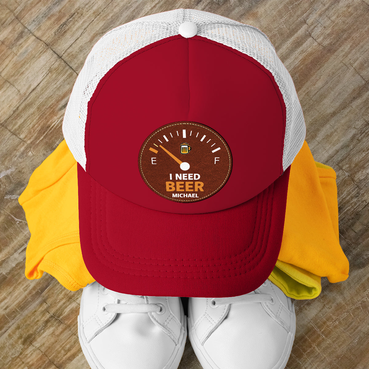 I Need Beer - Personalized Beer Leather Patch Hat