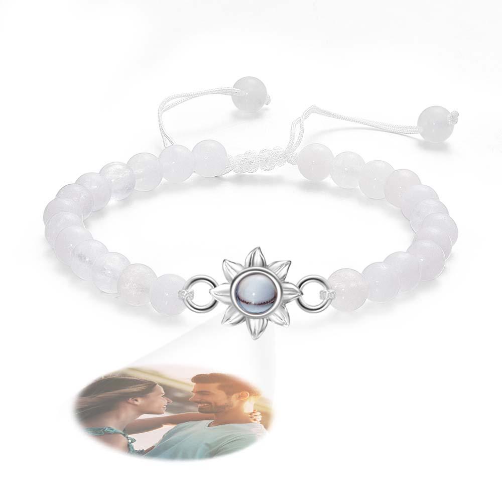Flower For You - Personalized Photo Projection Beads Bracelet With Sunflower