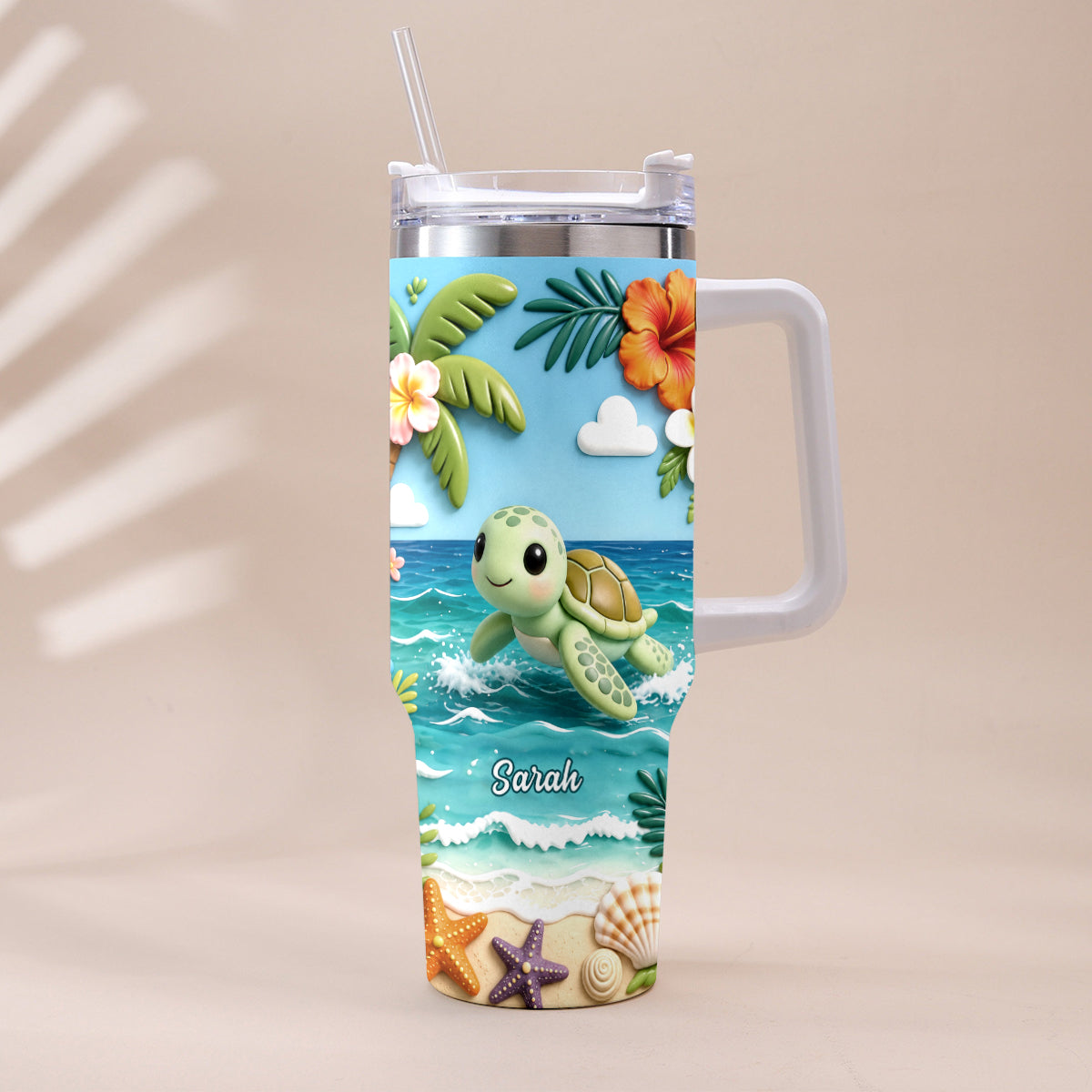 Back To The Ocean - Personalized Turtle Tumbler With Plush Charm