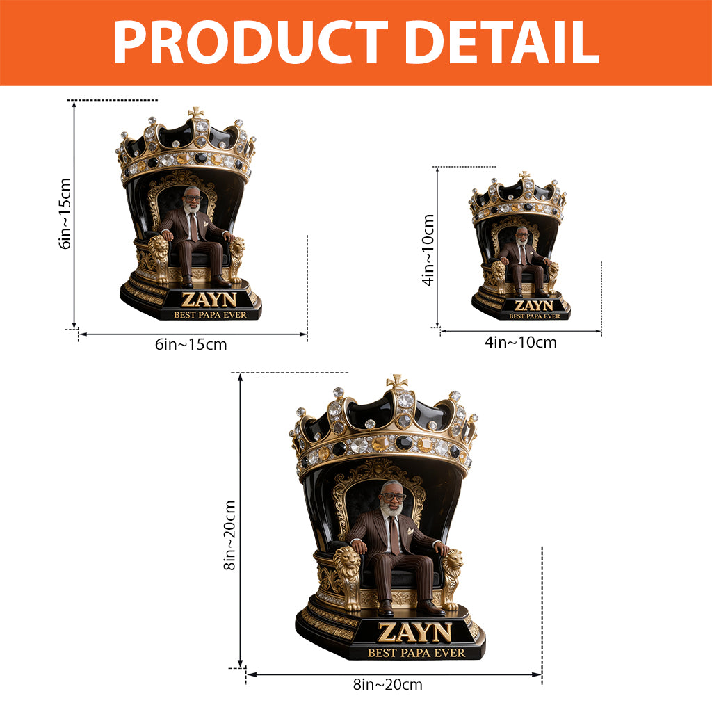 Custom King Throne Photo Figurine Statue for Latin Dad | Personalized Best Dad Ever Crown Sculpture | Unique Father's Day Gift for Husband Office Desk Decor
