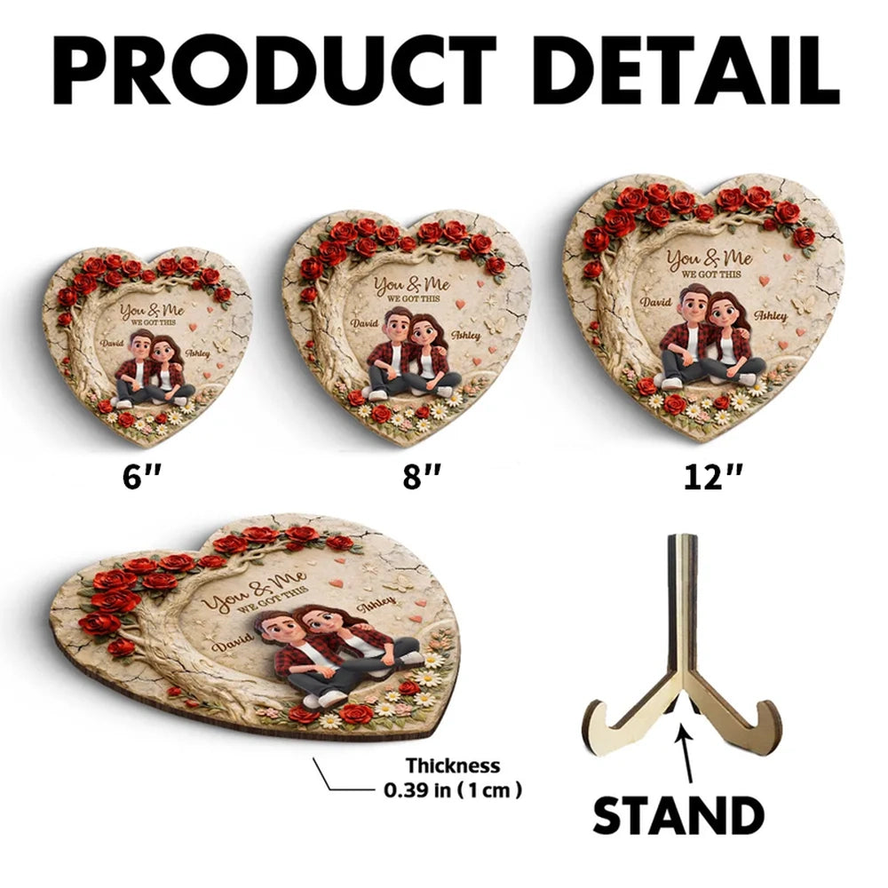 Personalized 2-Layer Wooden Plaque Couple Sitting Together in a Heart Rose Design You & Me Unique Gift for Husband or Wife