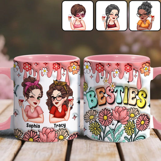 Besties Forever Floral - Personalized Bestie Accent Mug
