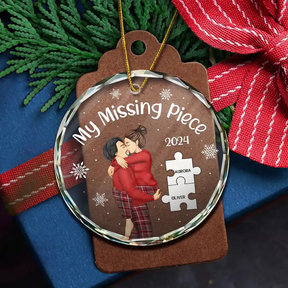 My Missing Piece Christmas Couple - Personalized Glass Ornament or Keychain or Plaque or Poster