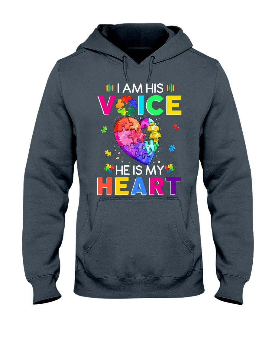 I Am His Voice He Is My Heart - Autism Awareness T-shirt and Hoodie 0921