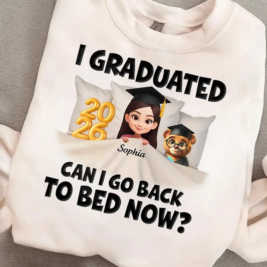 Funny Class of 2026 Graduation Classic Tee - Personalized Name Cartoon In Bed Design - Unique Gift For Grad